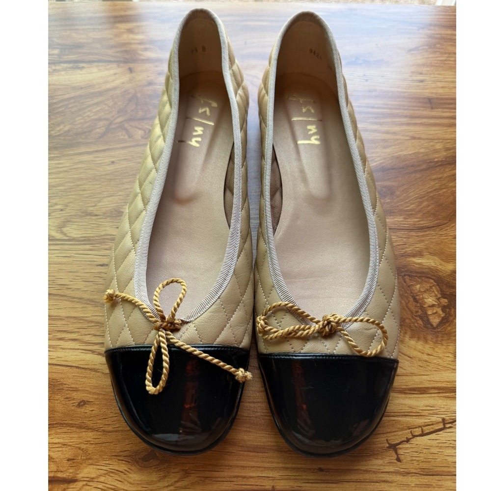 French Sole FS/ny Black Tan Passport Ballet Flats Sz 9.5